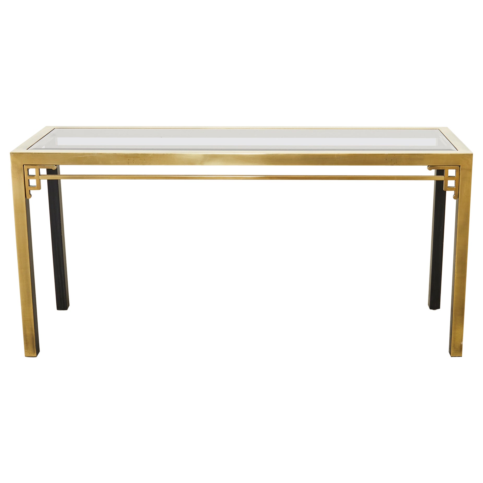 Mastercraft Style Brass Metal Greek Key Console Table For Sale
