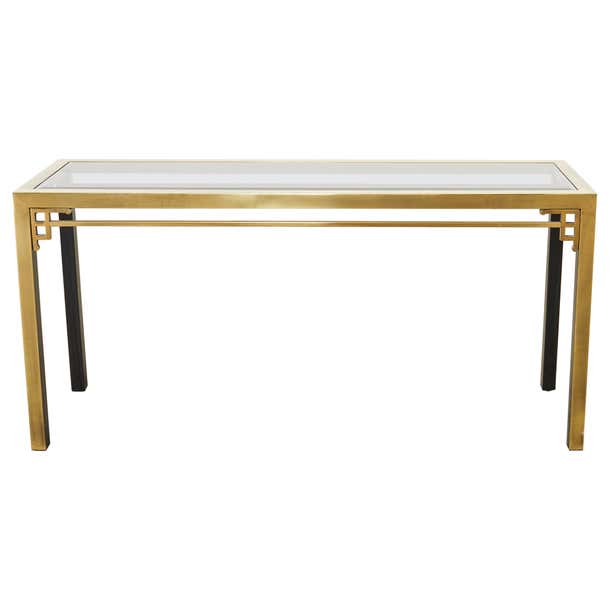 Mastercraft Style Brass Metal Greek Key Console Table For Sale at 1stDibs