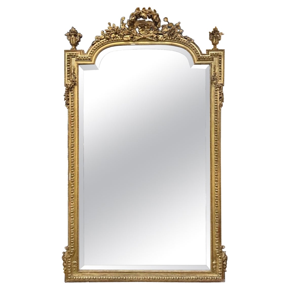 19th Century French Louis XVI Carved and Giltwood Mirror For Sale