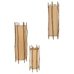 Set Of Three Bamboo Lamps By Louis Sognot, France 1960s