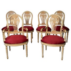 Six Louis XVI Maison Jansen Style Bleached Balloon Back Dining Chairs, Whitewash