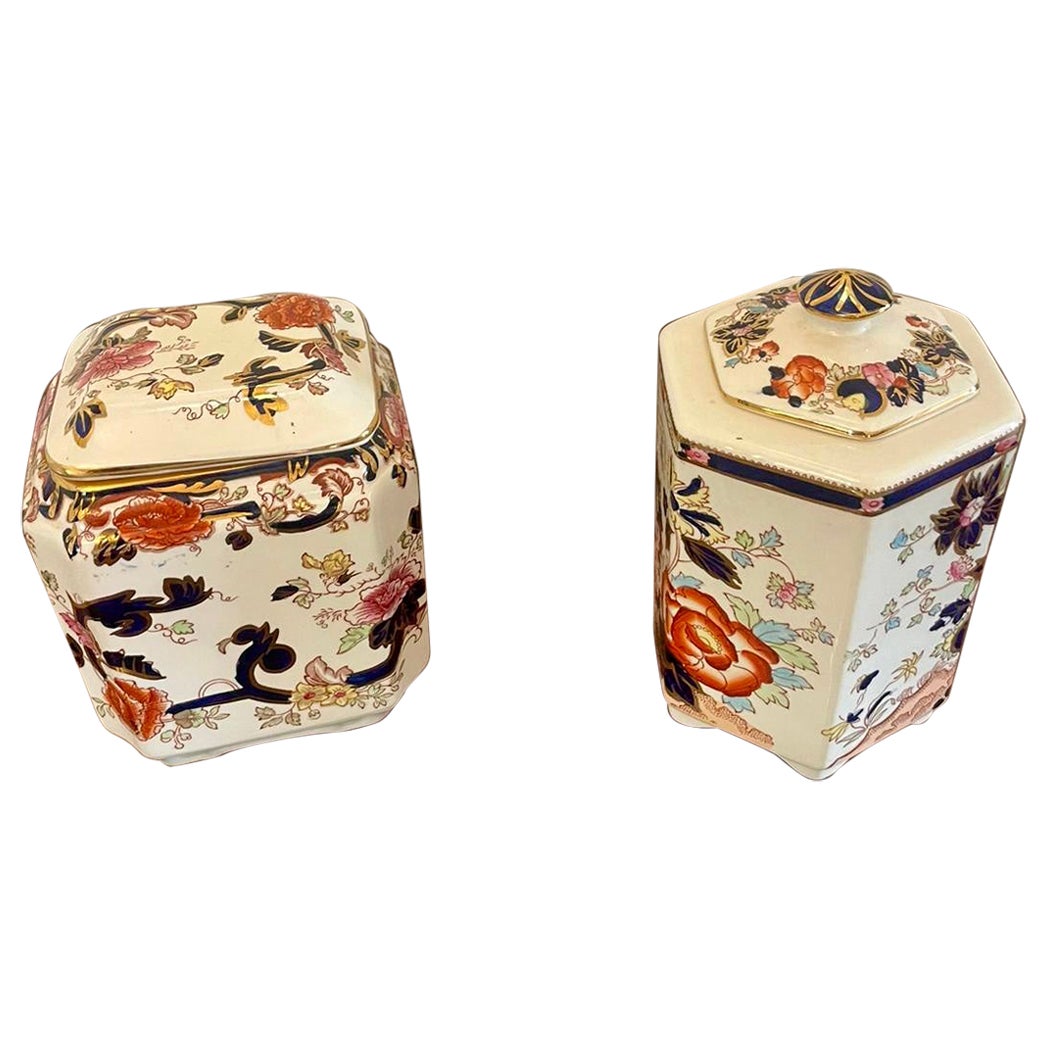 Quality Antique Hand Painted Masons Ironstone Tea Caddies For Sale