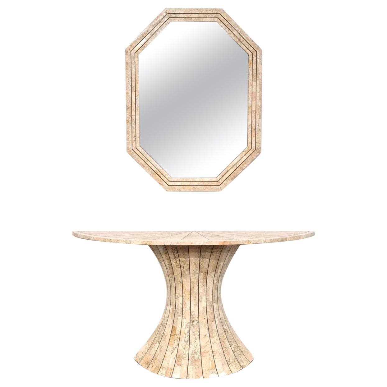 Post-modern travertine Vanity and Mirror set For Sale