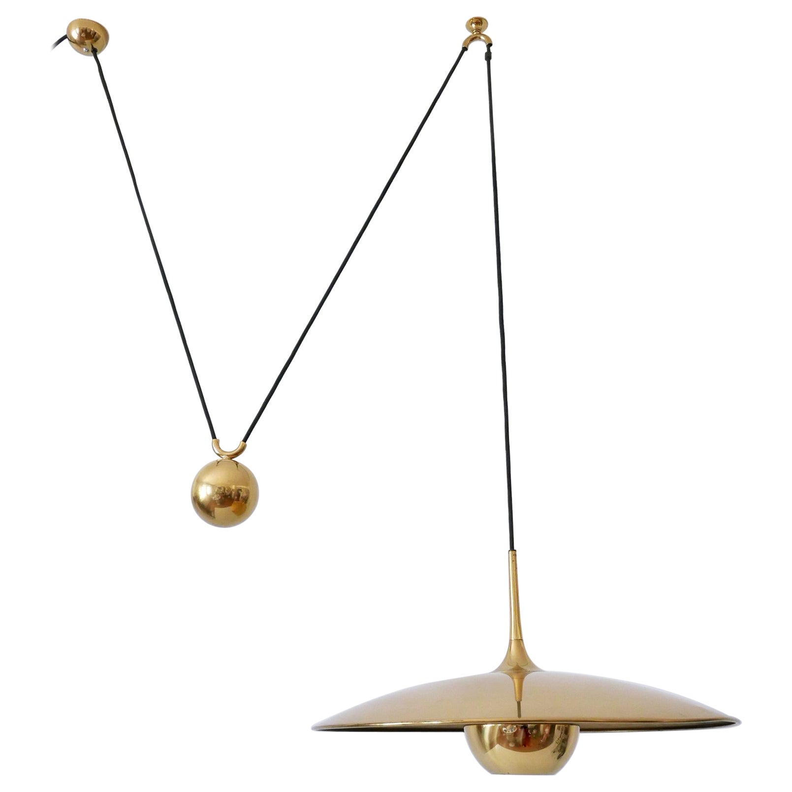 Elegant Counterweight Brass Pendant Lamp 'Onos 55' by Florian Schulz 1970s