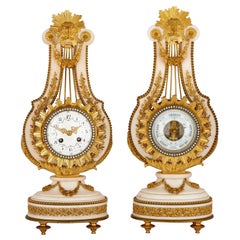 Antique Marble and Gilt Bronze Clock and Barometer Set 