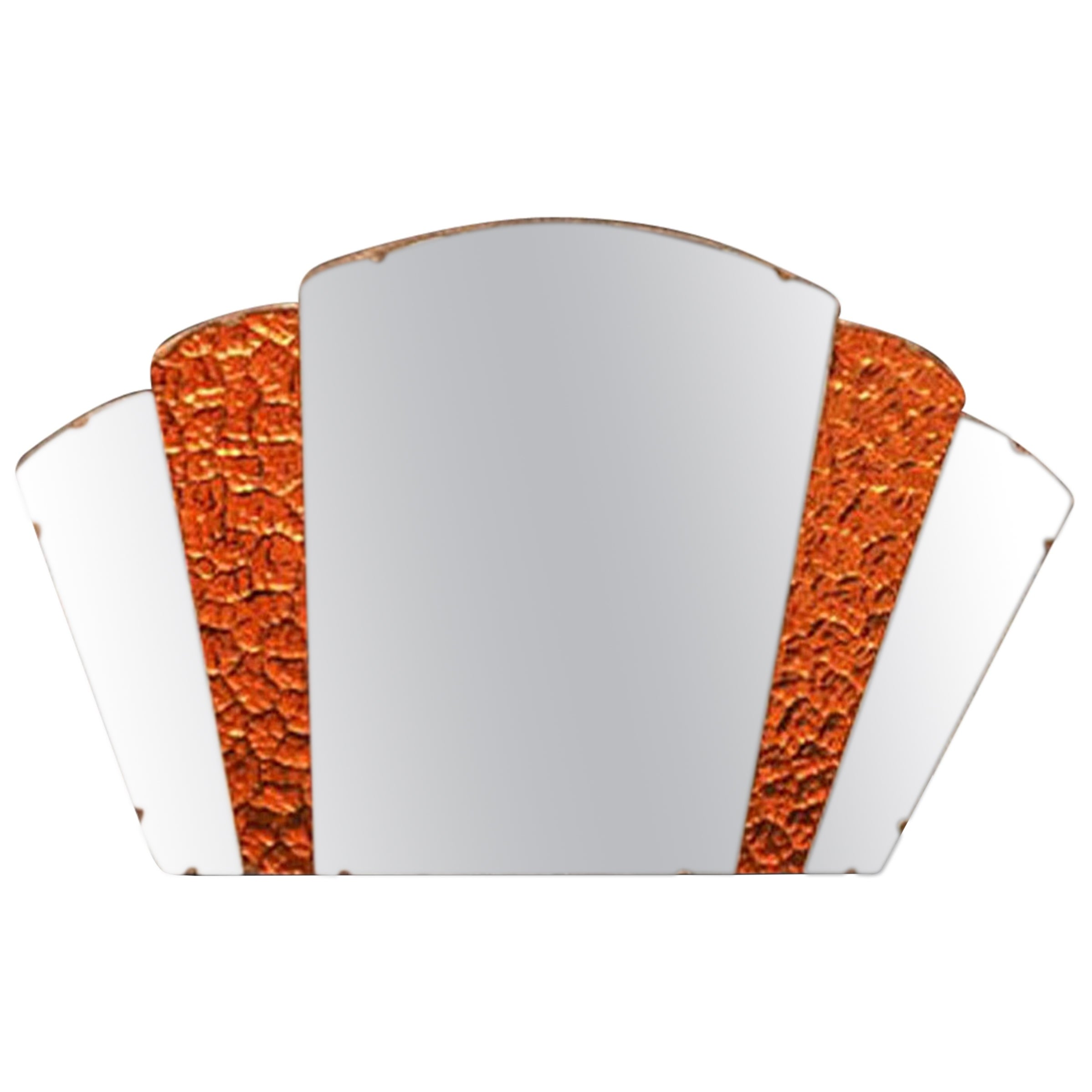 Art Deco Over Mantel Fan Wall Mirror with Attractive Amber Glass Panels 1930's For Sale