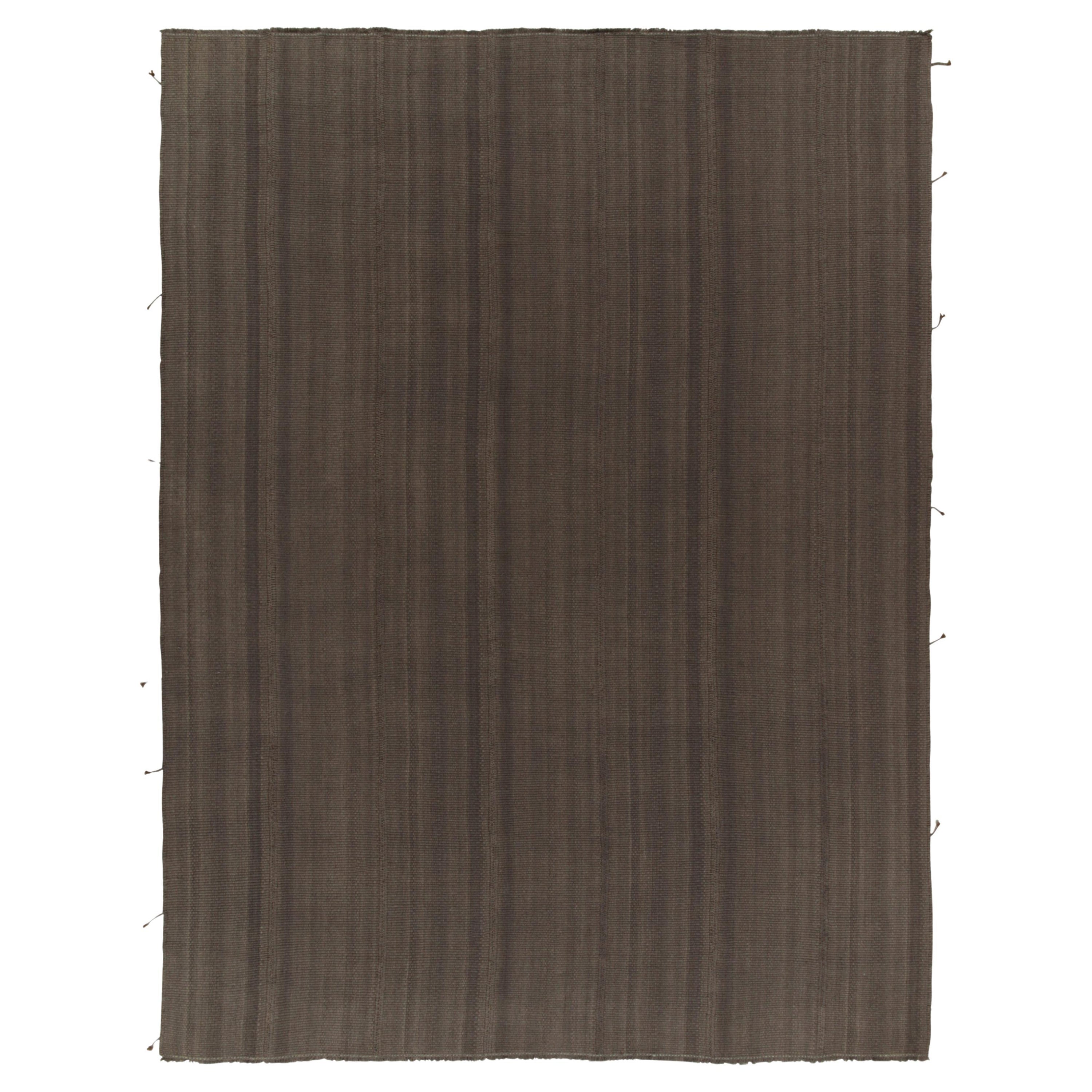 Rug & Kilim’s Contemporary Kilims in Muted Brown Stripes, Panel Woven style For Sale
