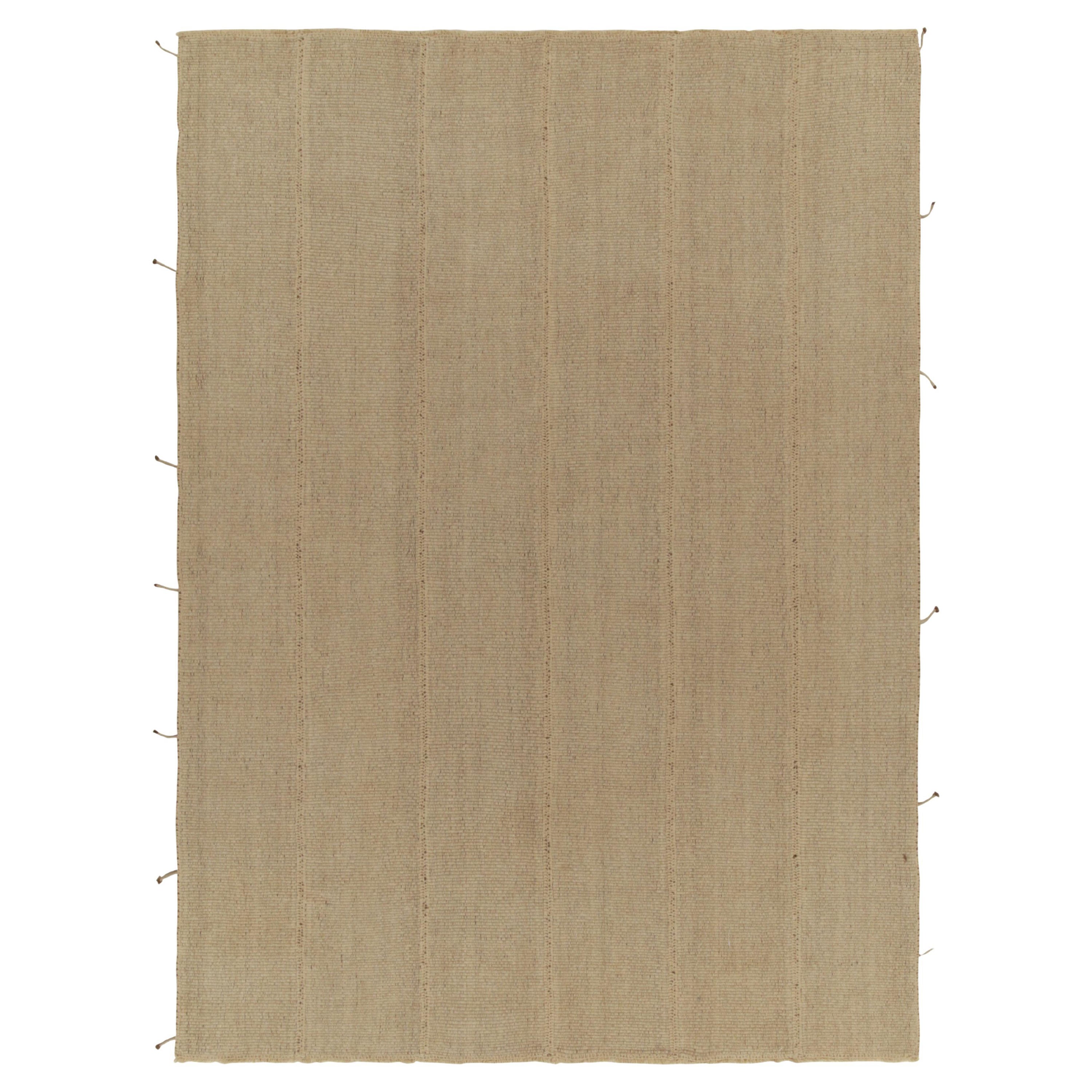 Rug & Kilim’s Contemporary Kilim in Solid, Sandy Beige-Brown Panel Woven Style For Sale