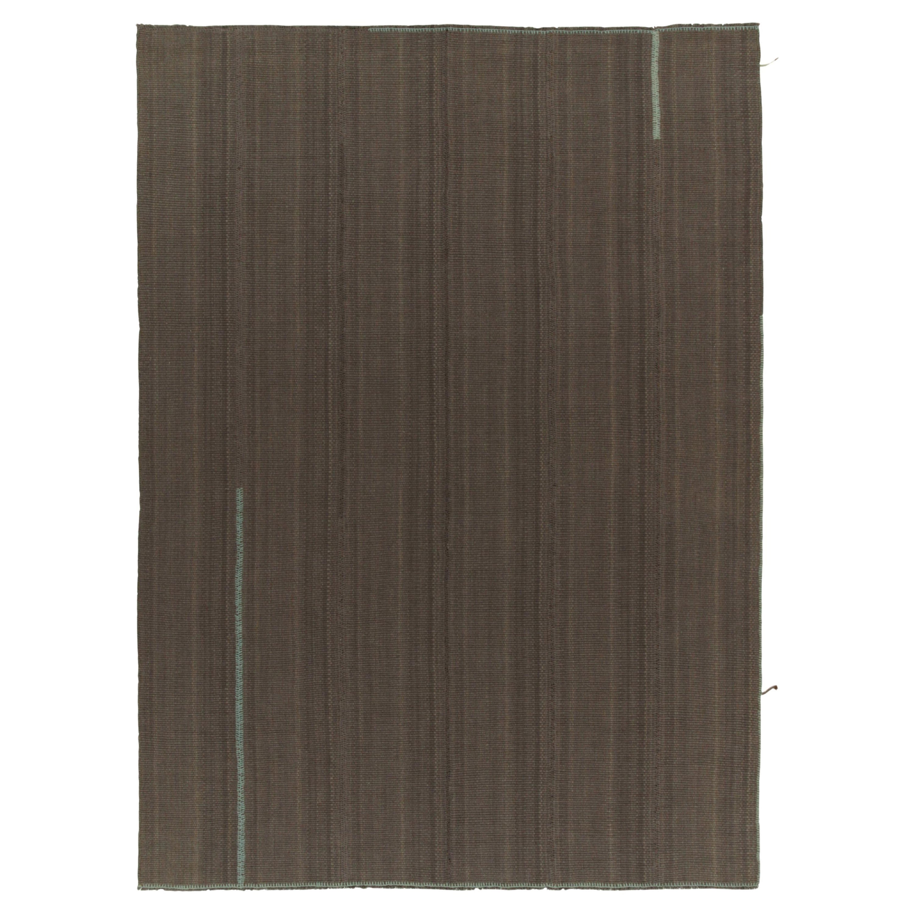 Rug & Kilim's Contemporary Kilim in Brown mit gedämpften Streifen