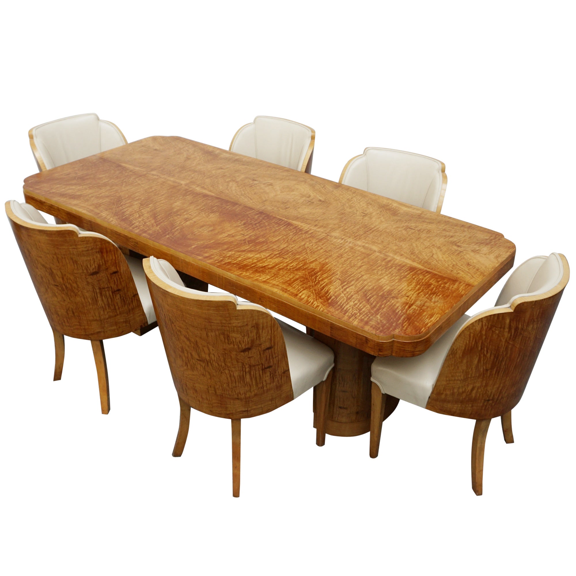 Art Deco Satinwood Six - Eight Seater Dining Suite For Sale