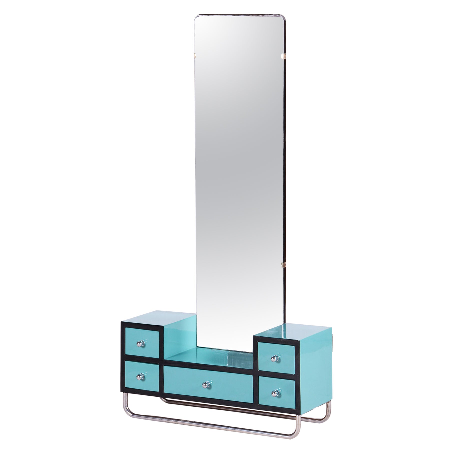 Restored Bauhaus Dressing Mirror, Chrome, Steel, Lacquered Wood, Czechia, 1930s For Sale