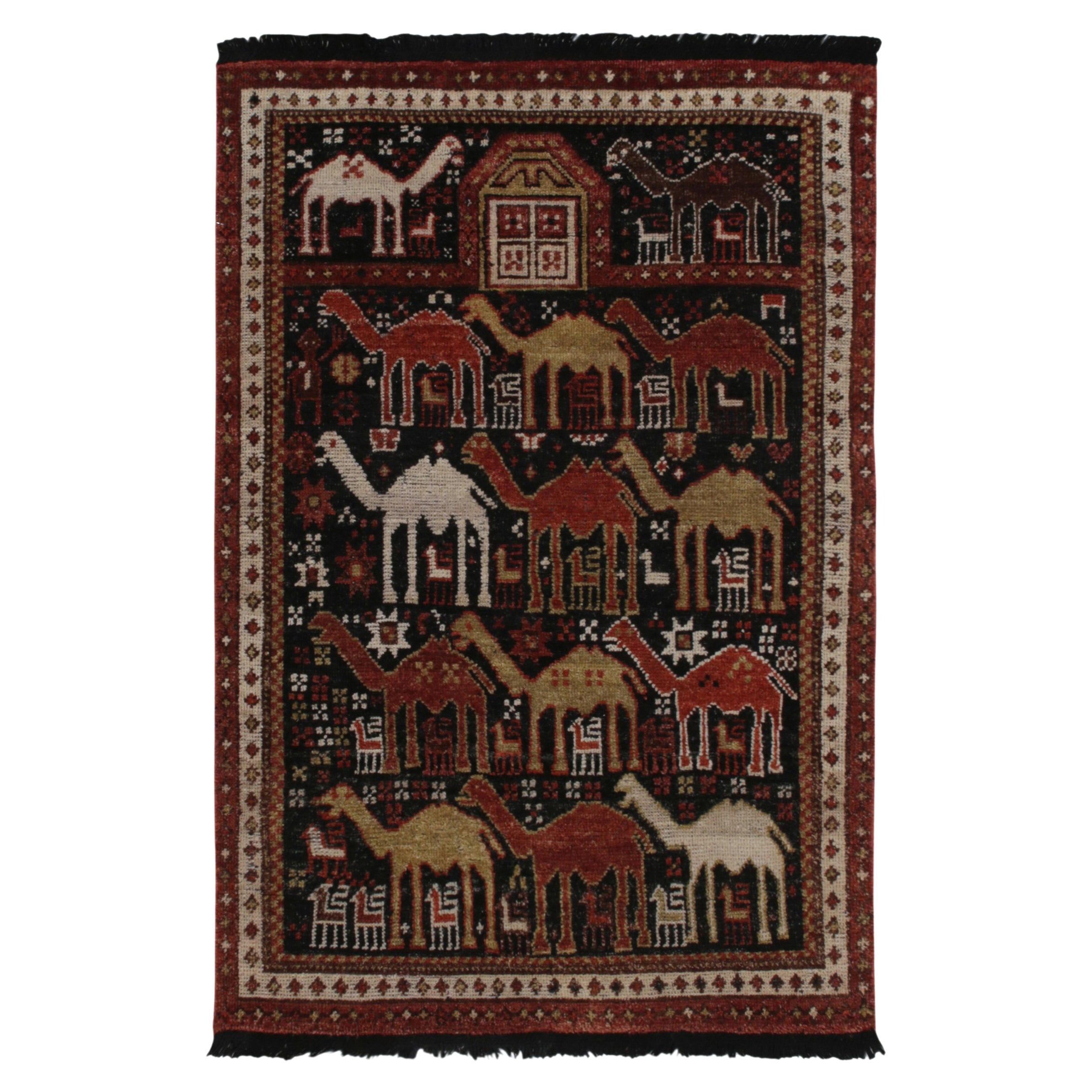 Rug & Kilim’s Shirvan Tribal Style Rug in Red, Orange & Brown Pictorial Patterns For Sale