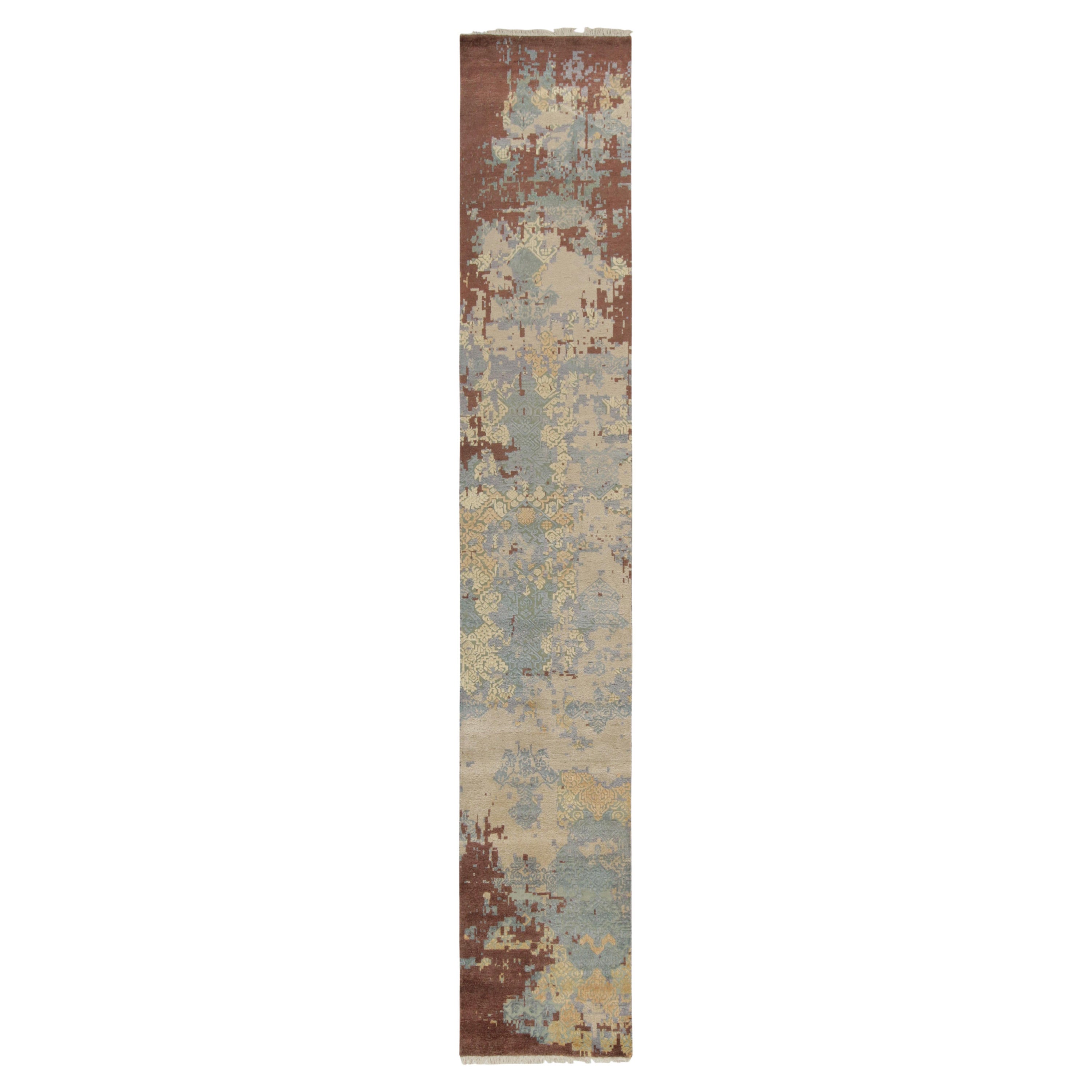 Rug & Kilim’s Abstract runner in Brown, White and Blue Patterns For Sale