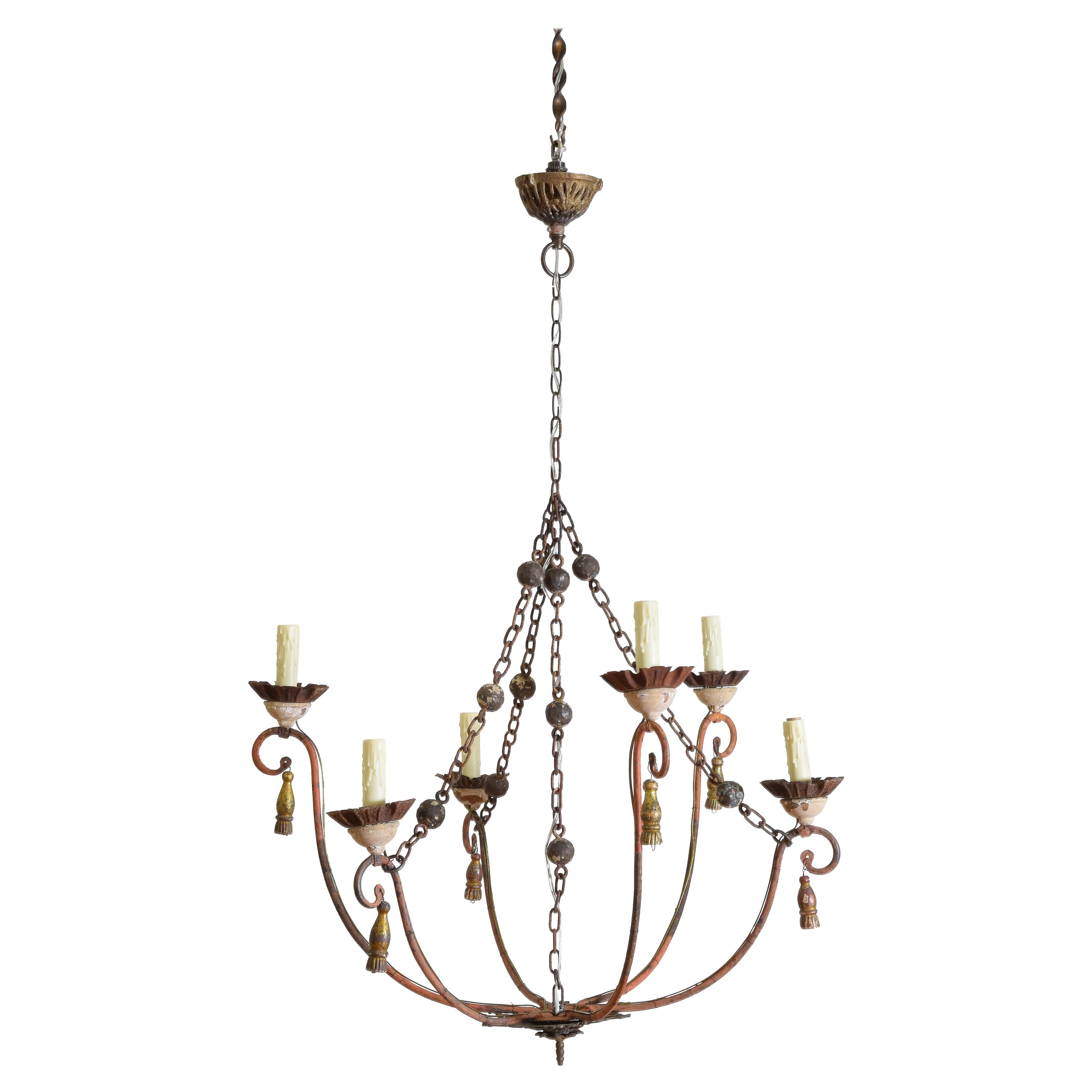 19th Century and Later Painted Iron Six Light Chandelier For Sale
