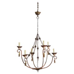 Antique 19th Century and Later Painted Iron Six Light Chandelier