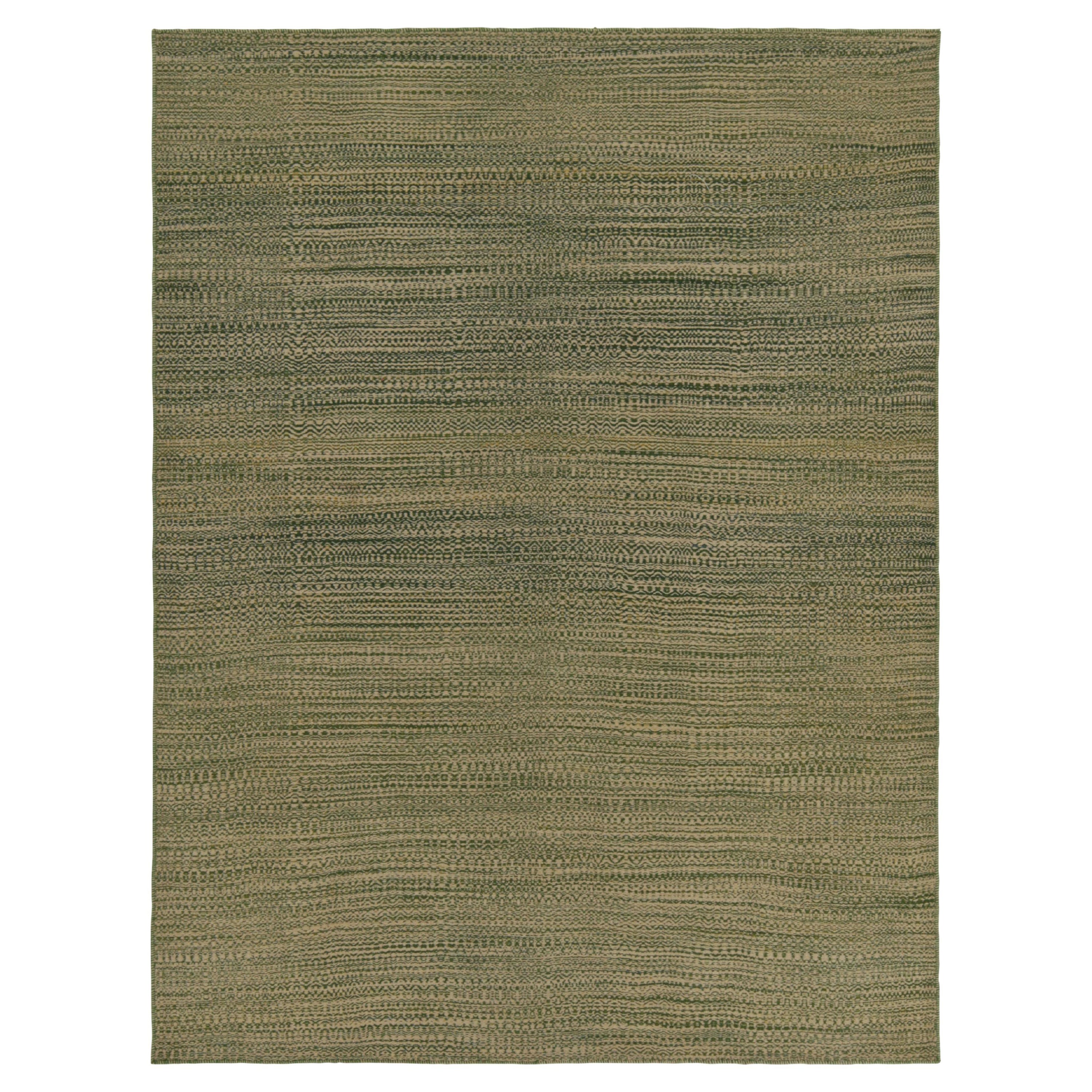 Rug & Kilim’s Contemporary Persian Kilim in Green and Beige Stripes For Sale
