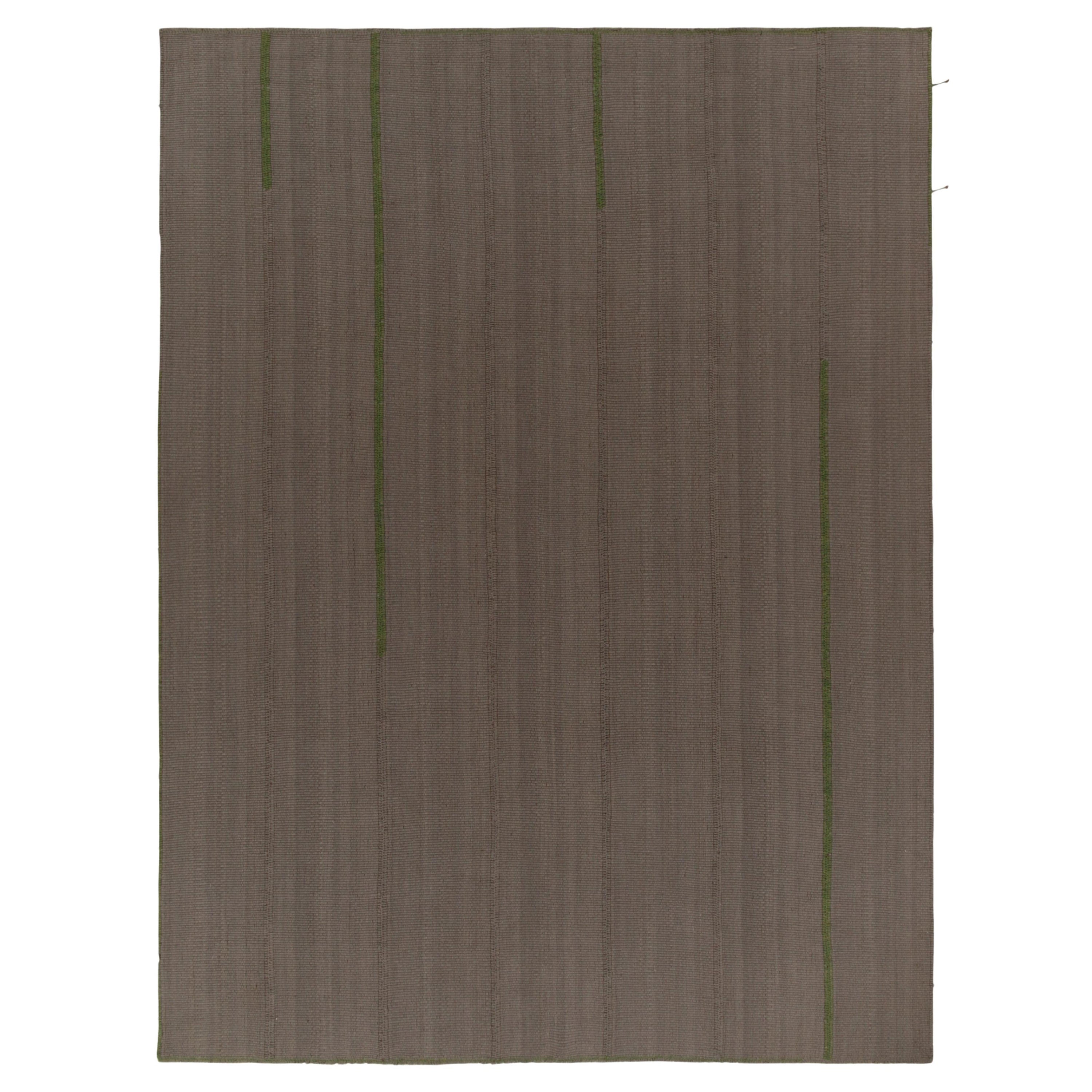 Rug & Kilim’s Contemporary Kilim in Gray with Green and Beige-Brown Accents For Sale