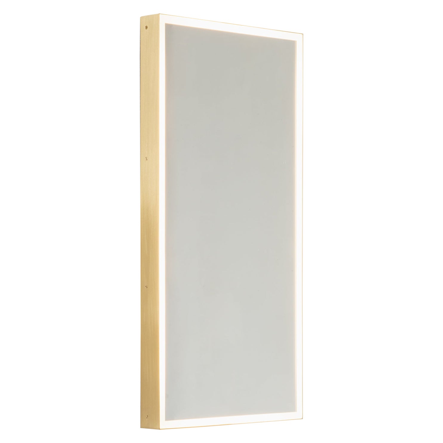 Quadris Rectangular Front Illuminated Modern Mirror with a Brass Frame, Small For Sale