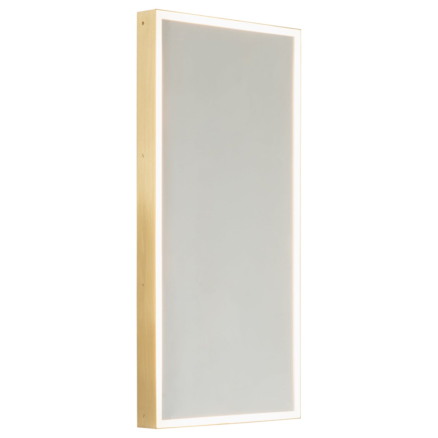 Quadris Rectangular Front Illuminated Contemporary Mirror w Brass Frame, Medium For Sale