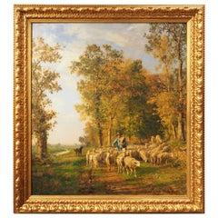 Used Large French Pastoral Oil on Canvas by Adolphe Marais 1856-1940, H-64 3/8 Inches
