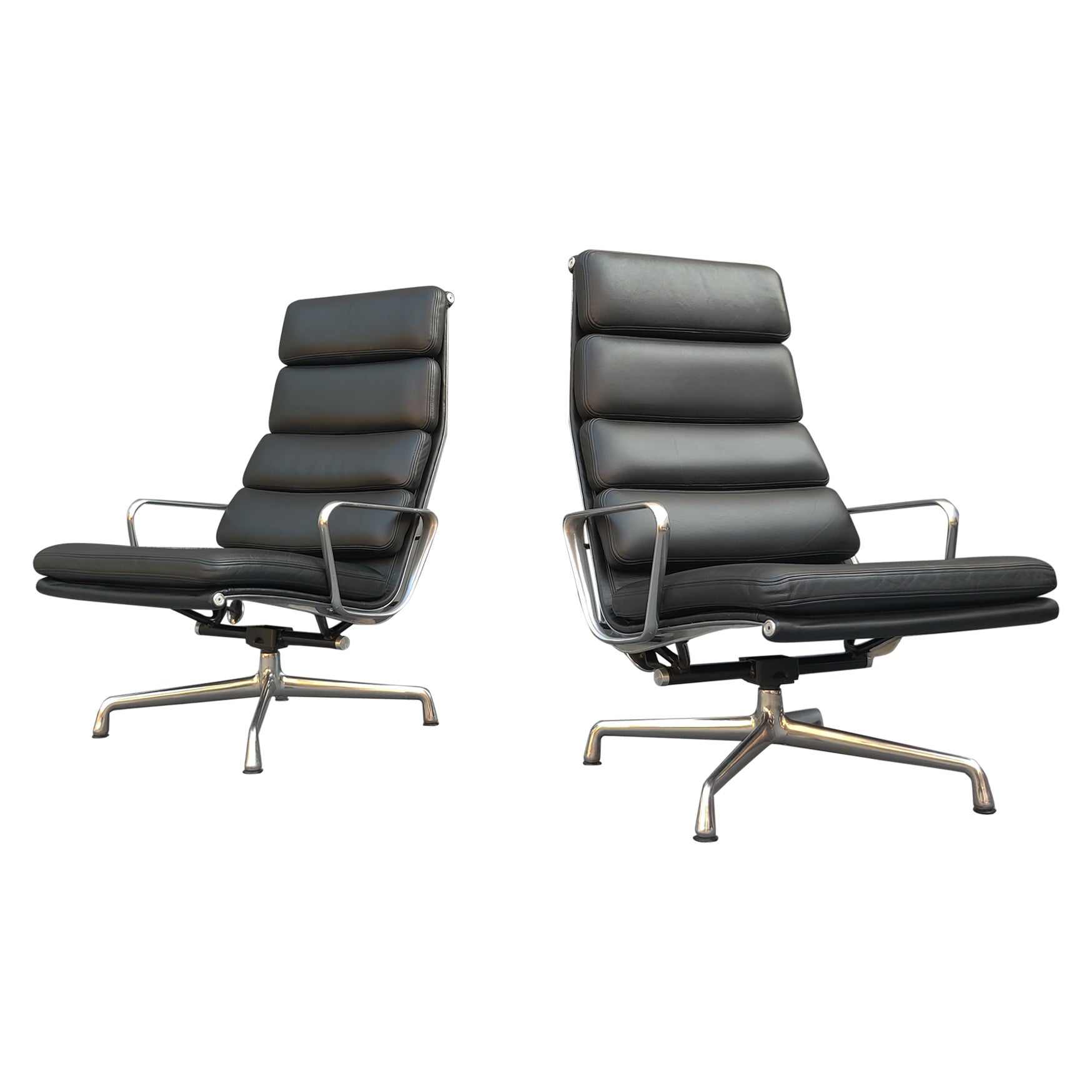 Pair of Charles & Ray Eames Herman Miller Black Leather "Soft Pad" Lounge Chairs