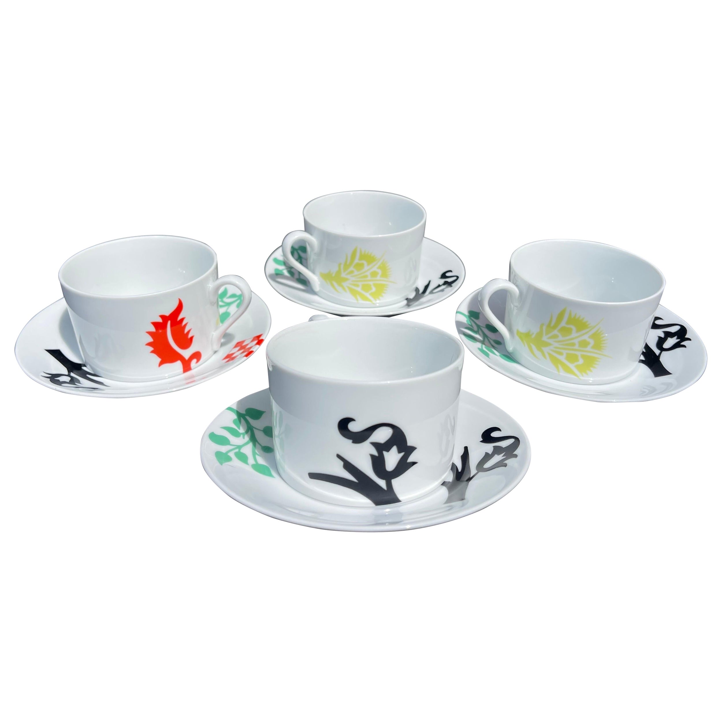 Ettore Sottsass für Swid Powell, Renaissance-Tasse und Untertasse, 4er-Set