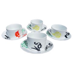 Ettore Sottsass for Swid Powell “Renaissance” Cup & Saucer, Set of 4