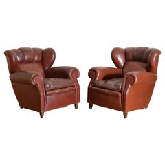 Pair of Italian Poltrona Frau Leather Upholstered Club Chairs