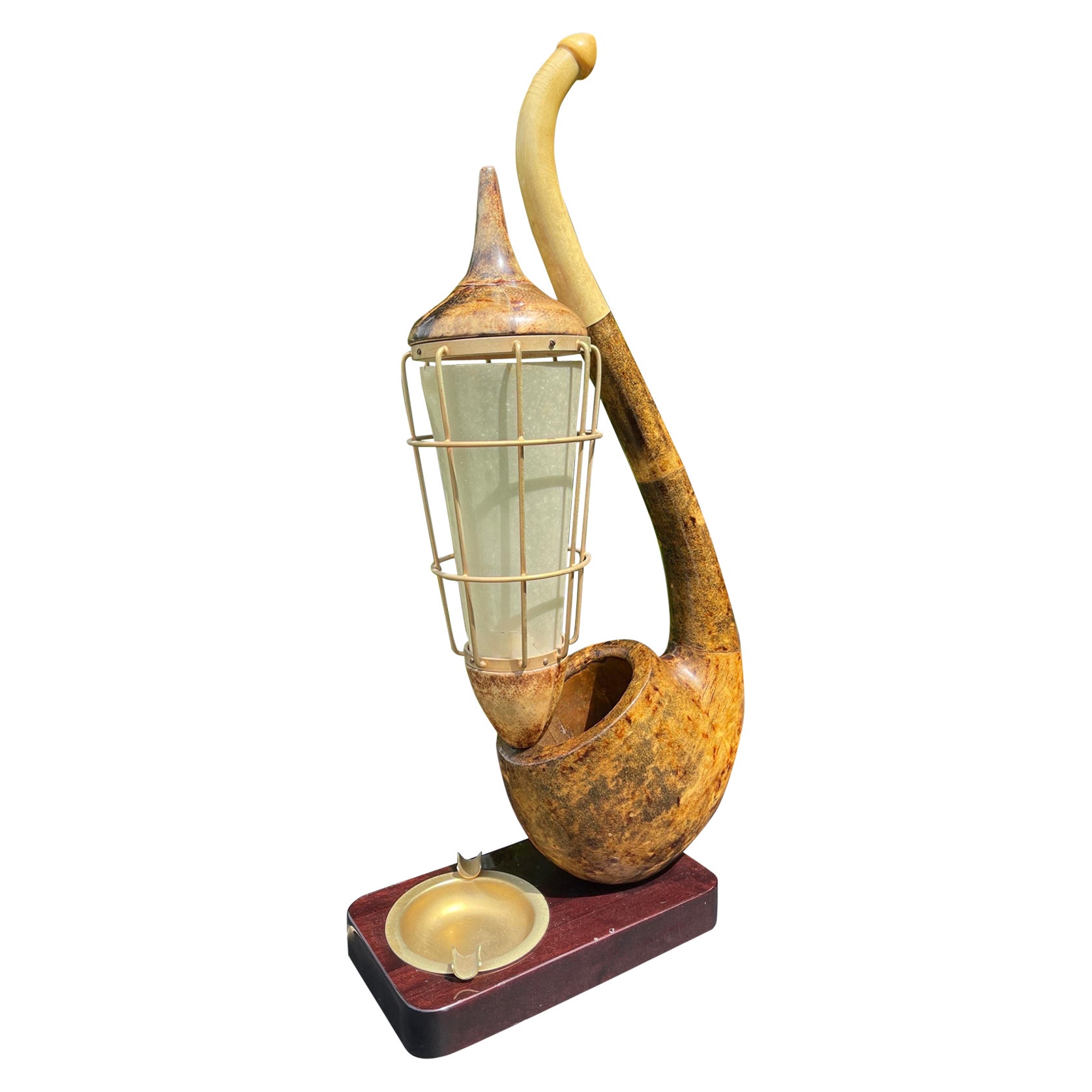 Aldo Tura Goatskin Parchment Surrealist Pipe Ashtray Lamp For Sale