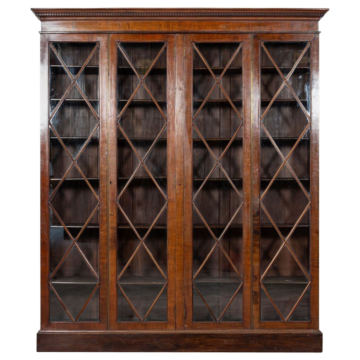 Large English 19thC Mahogany Astral Glazed Bookcase / Display Cabinet