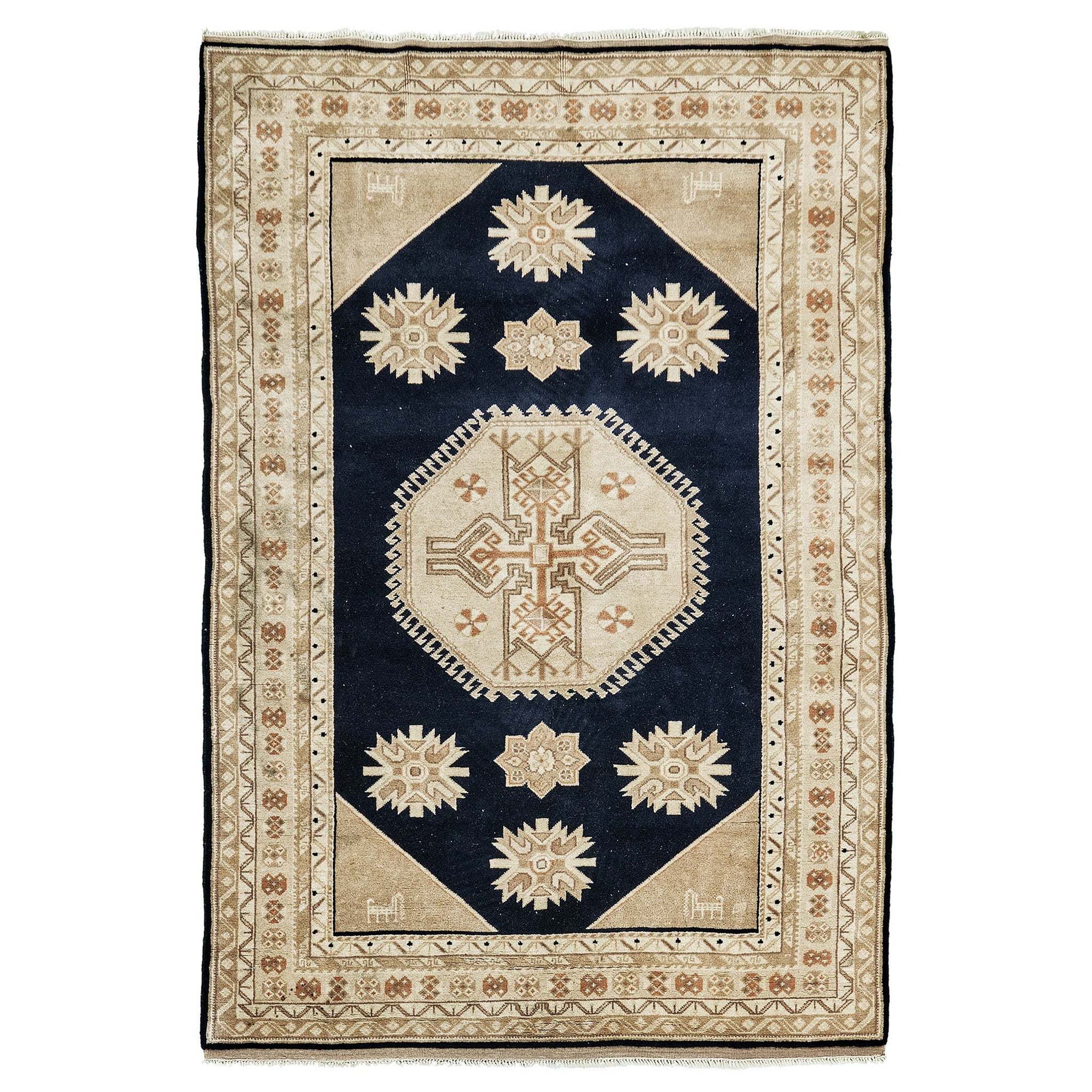 Rumänischer Medaillon-Teppich im Vintage-Design im Angebot