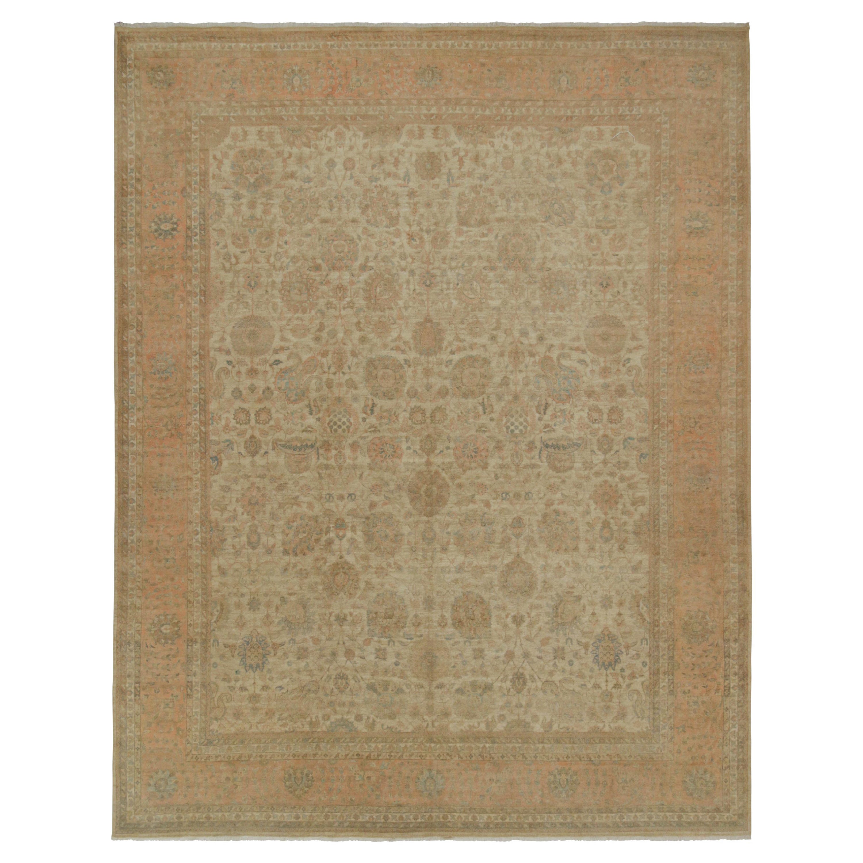 Rug & Kilim’s Classic Persian Style Rug in Beige-Brown with Pink Floral Patterns For Sale