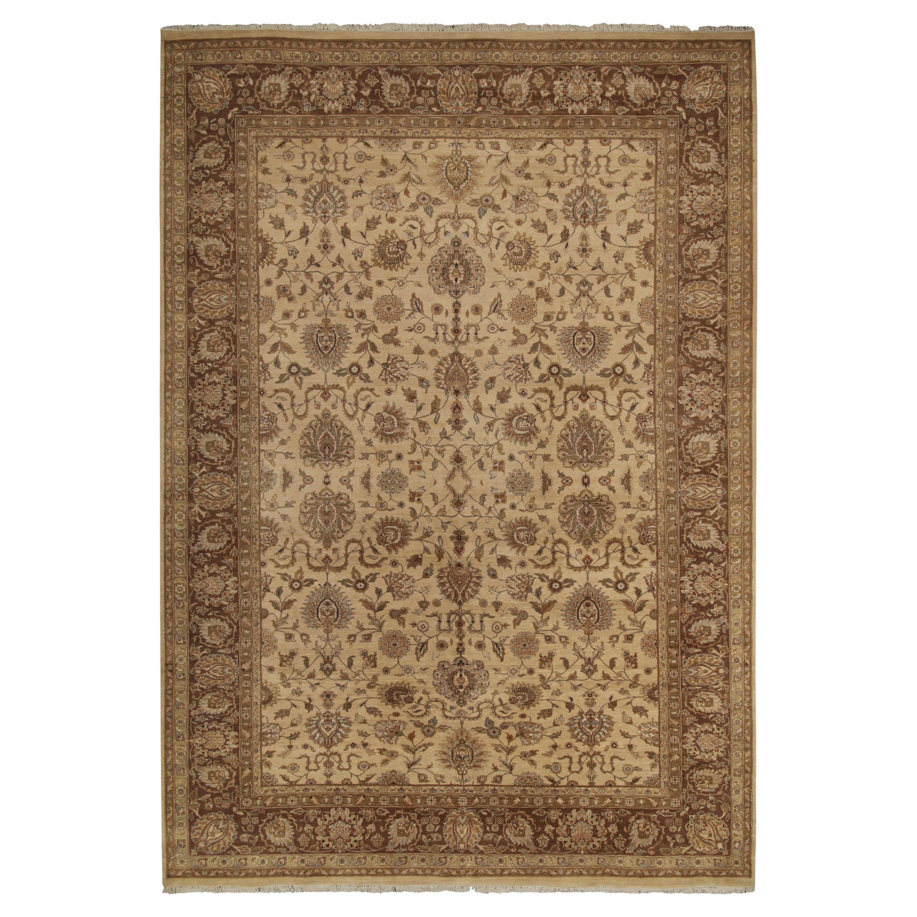 Rug & Kilim’s Persian Style rug in Beige-Brown and Gold Floral Pattern For Sale
