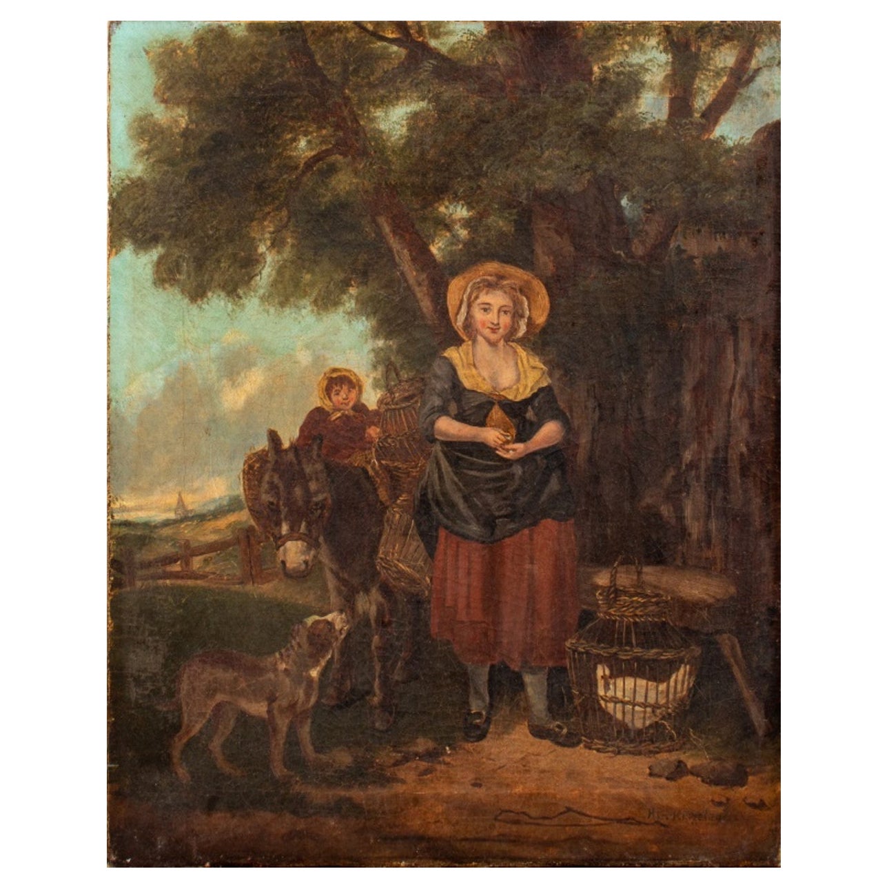 H.G. Huile pastorale sur toile de Kingsley, 18e siècle