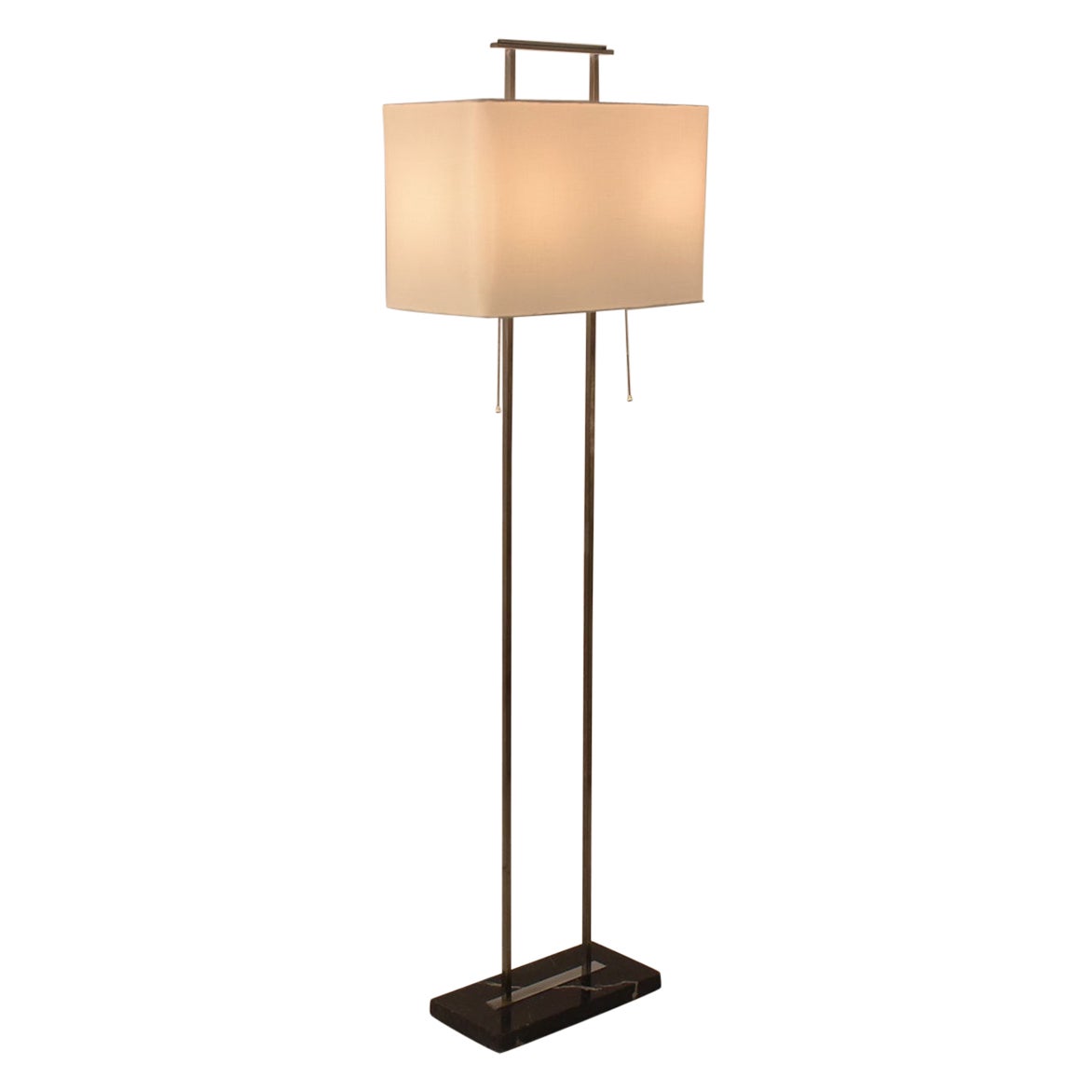 Mid - century floor lamp, base in black marble and chromed metal structure. For Sale