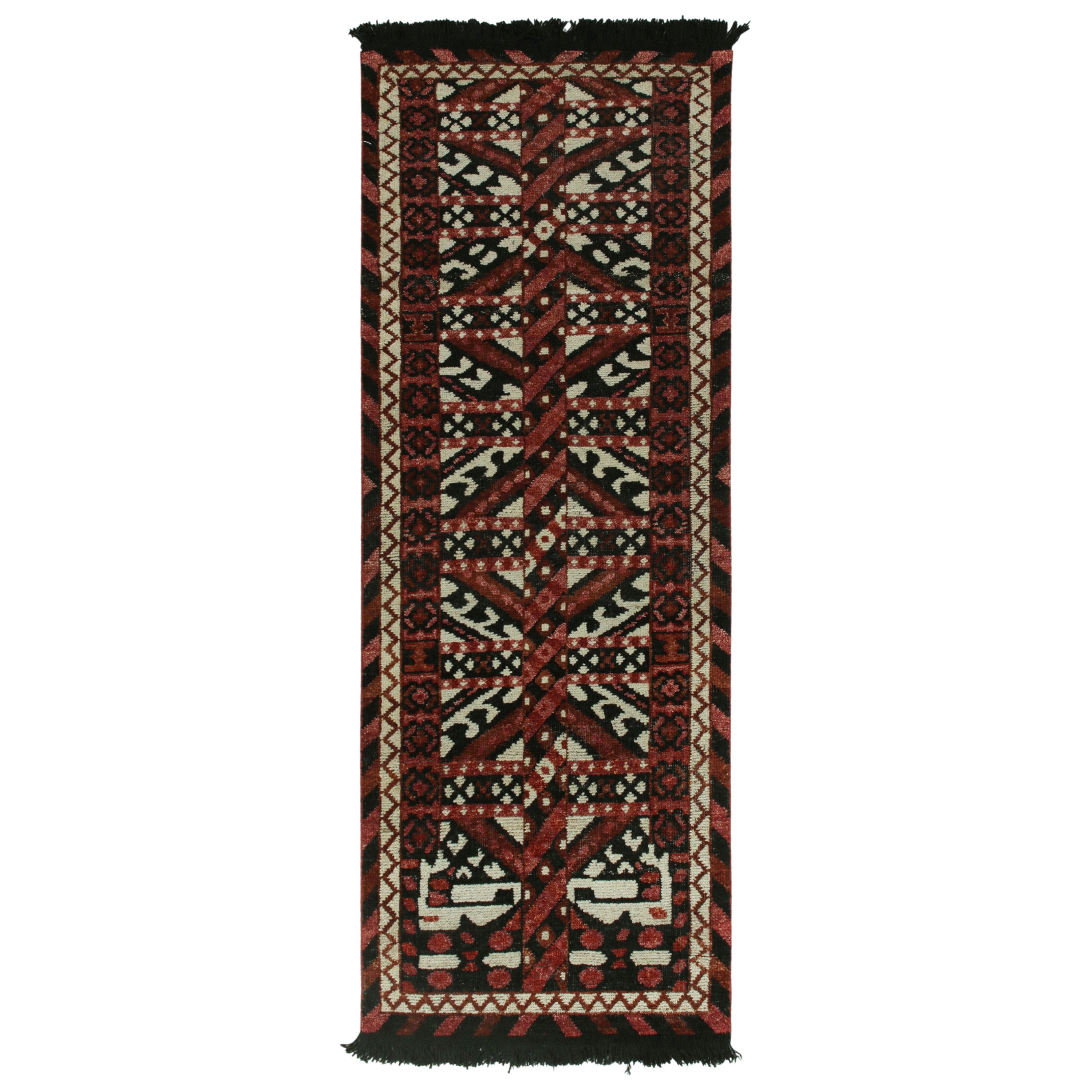 Rug & Kilim’s Tribal style runner in red, black and white geometric pattern