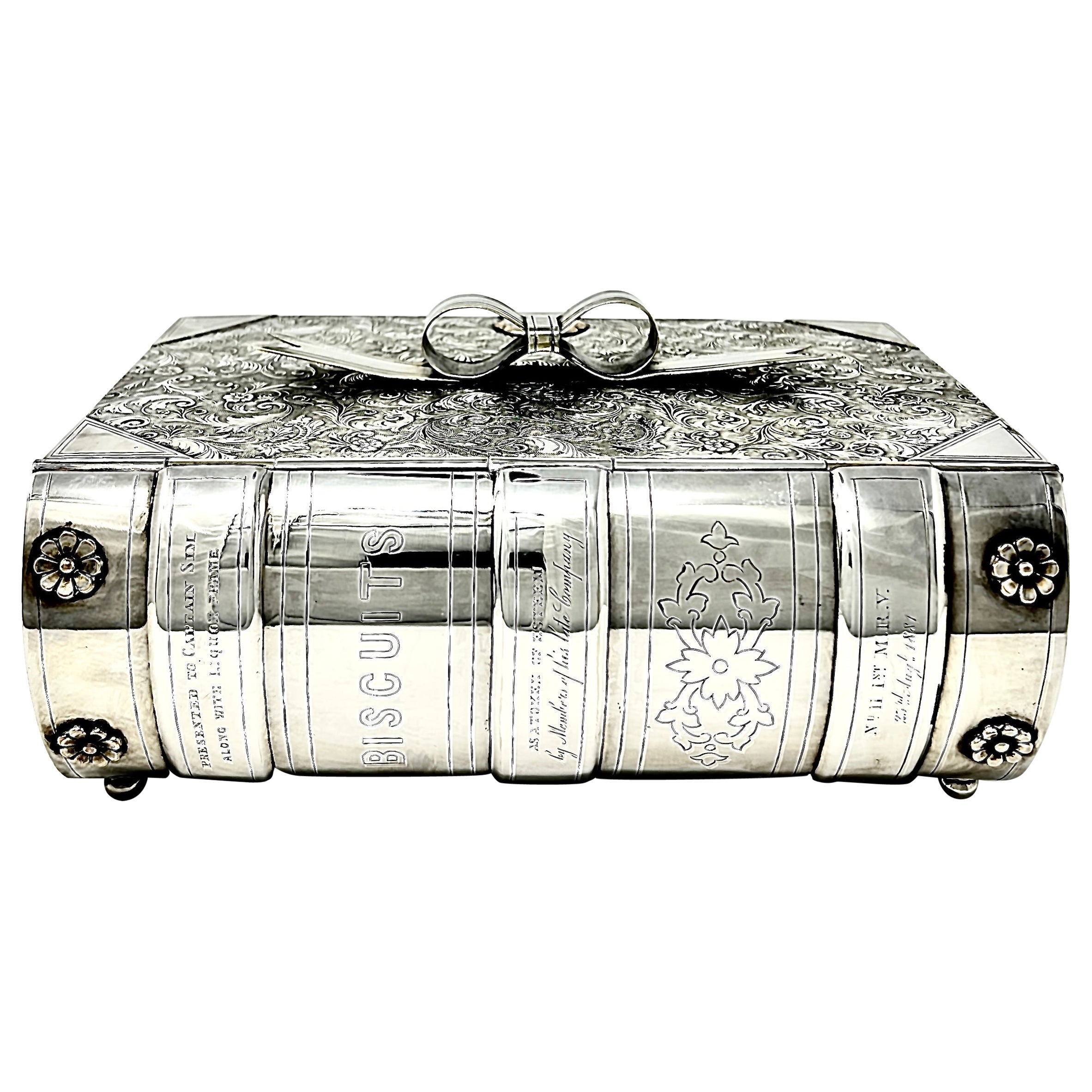 Antique English Book-Shaped Sheffield Silver Plated Biscuit Box