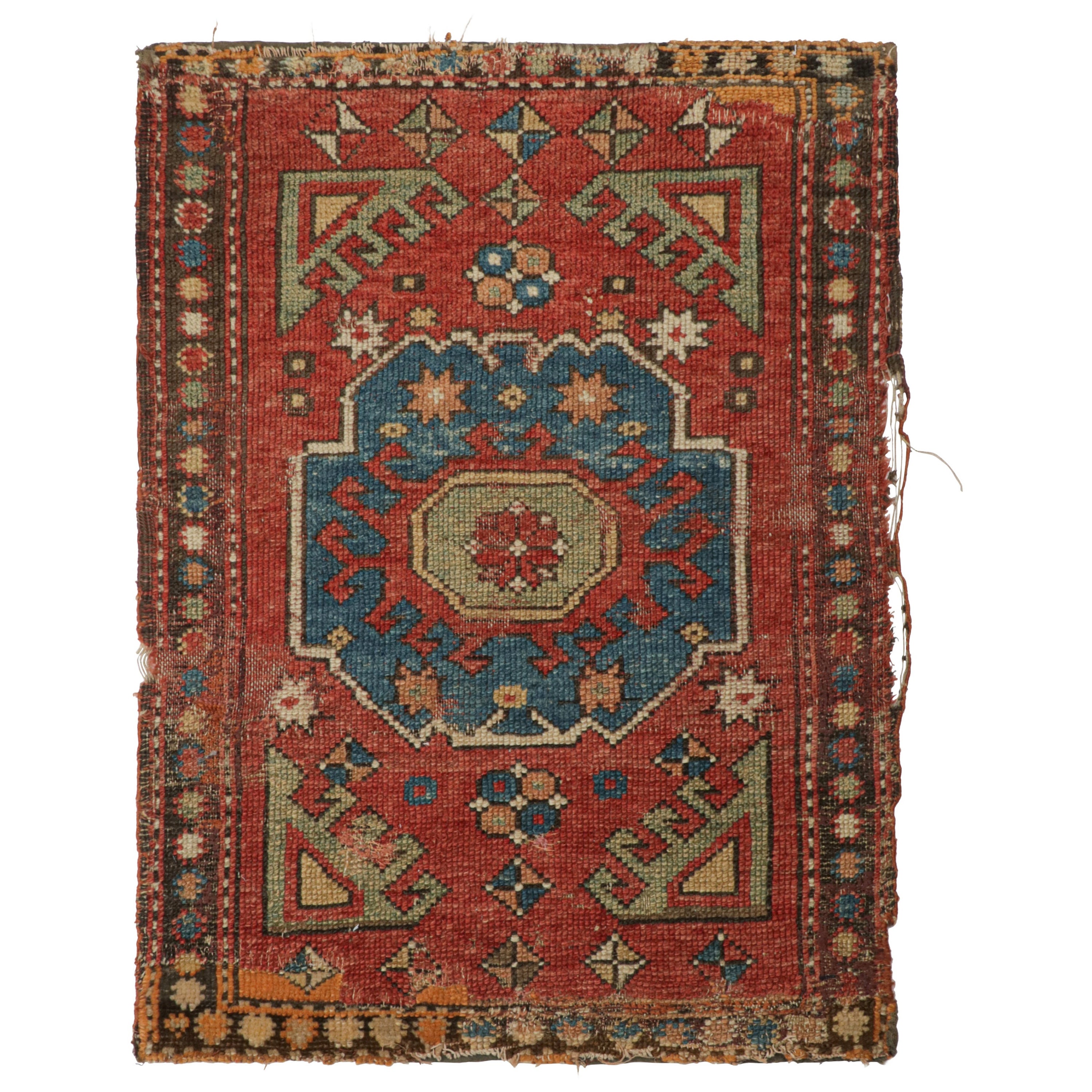 Antique Bergama Scatter Rug in Red with Geometric Patterns, from Rug & Kilim