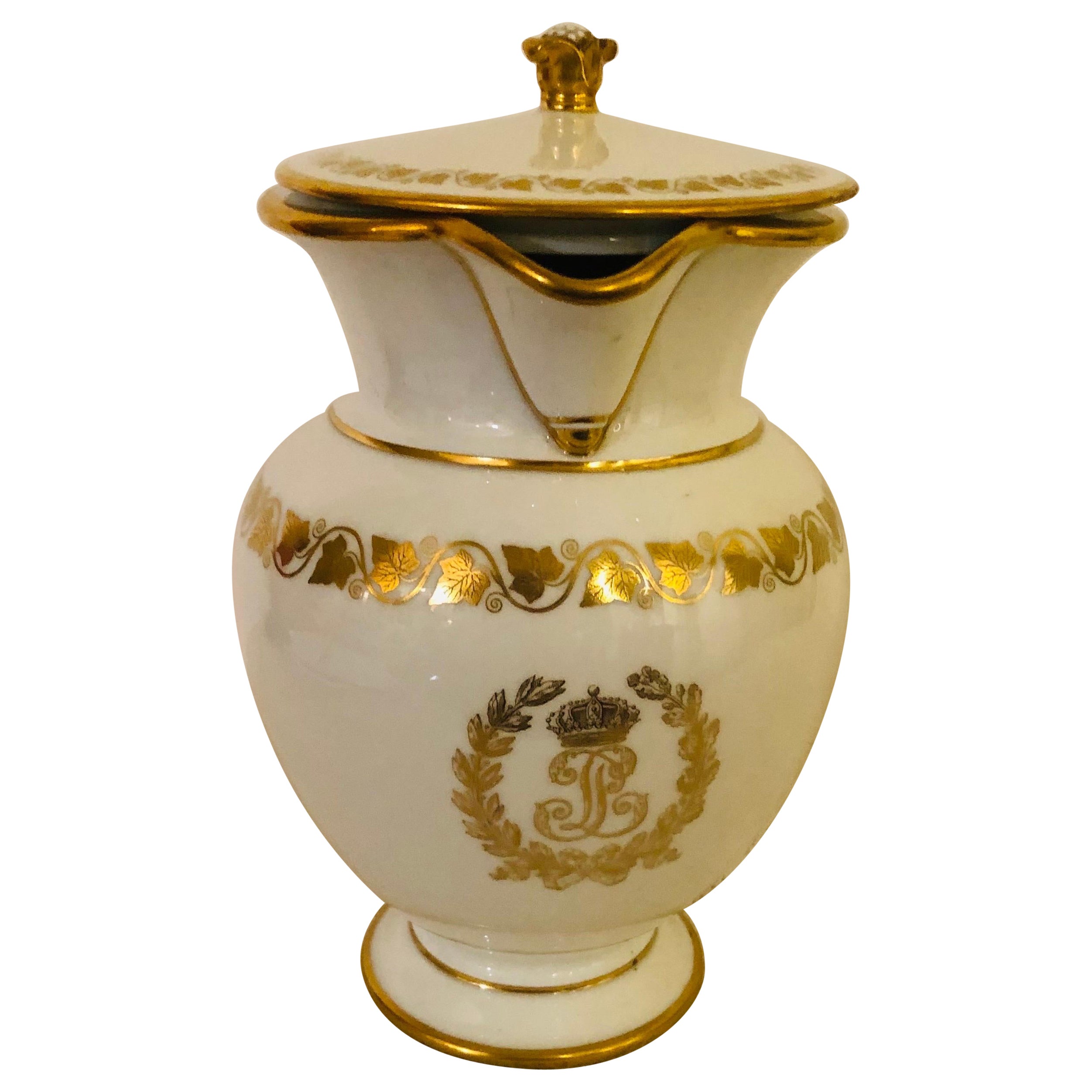 Sevres King Louis Phillippe Pitcher with Cover with gold Monogram LP From 1840s For Sale