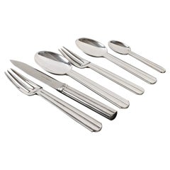 Puiforcat, Set of Art Deco Chantaco Flatware Plated Silver 48 Pieces