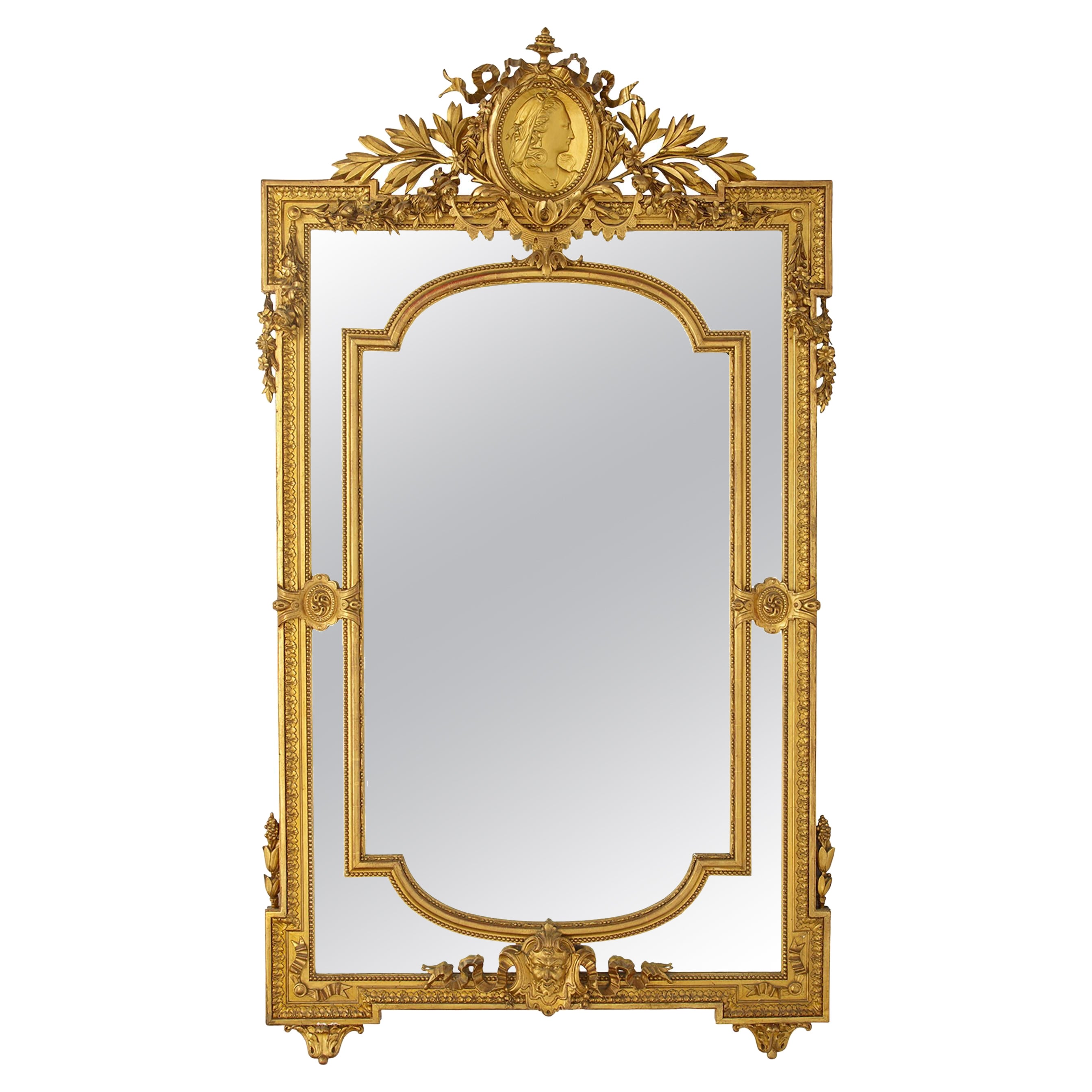 French 19th Century Louis XVI Style Gilt-Wood and Gilt-Gesso Carved Pier Mirror For Sale