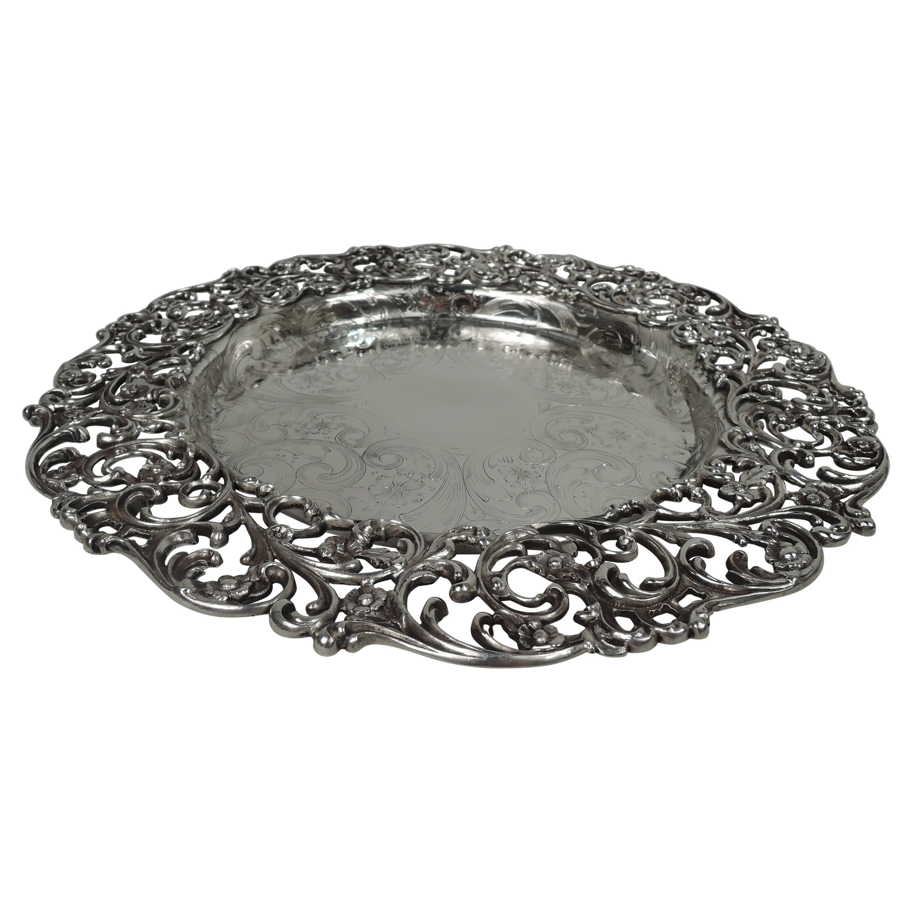 Fancy Gorham American Victorian Sterling Silver Cake Plate For Sale