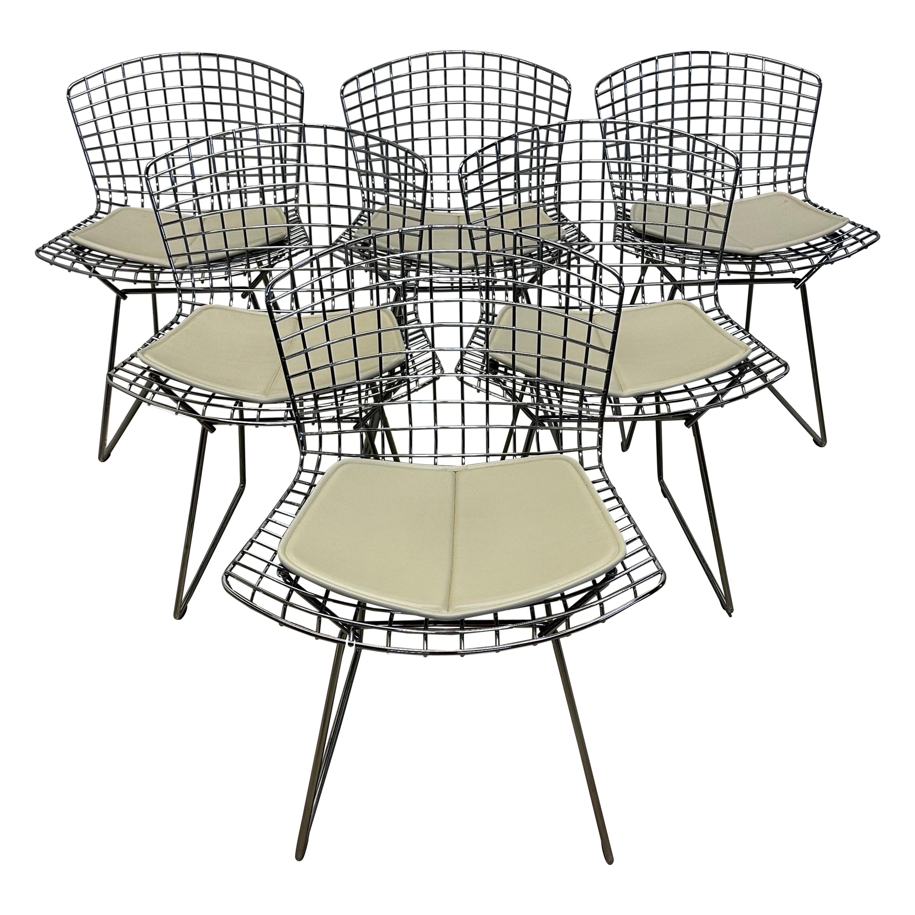 Harry Bertoia Chrome Wire Dining Chairs With Cushions for Knoll - Set of Six