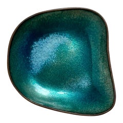 Vintage Paolo De Poli Small Emerald Green Jewel Enameled Copper Freeform Modernist Dish