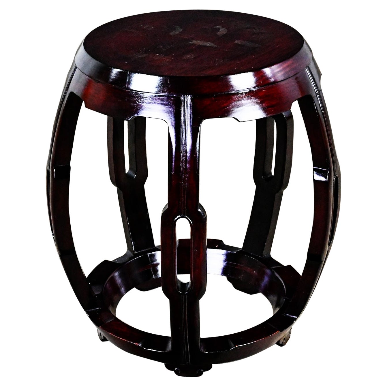 Mid 20th Century Chinoiserie Asian Rosewood Barrel Drum Table or Garden Stool For Sale