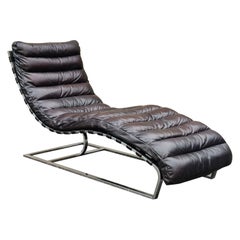 Restoration Hardware Oviedo Espresso Leather Chrome-Frame Chaise Lounge Chair