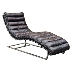 Used Restoration Hardware Oviedo Espresso Leather Chrome-Frame Chaise Lounge Chair