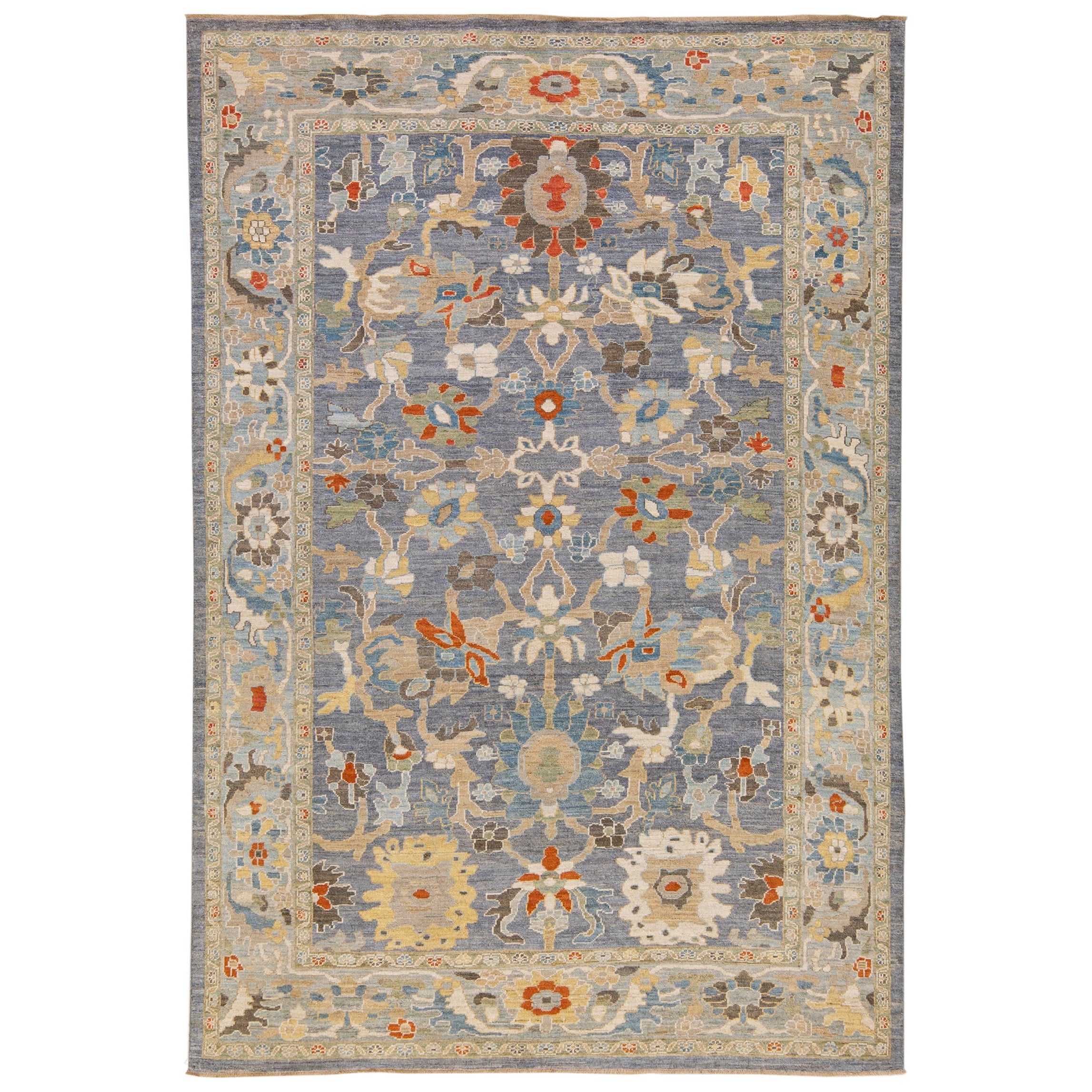 Handmade Modern Sultanabad Wool Rug In Gray with Floral Pattern