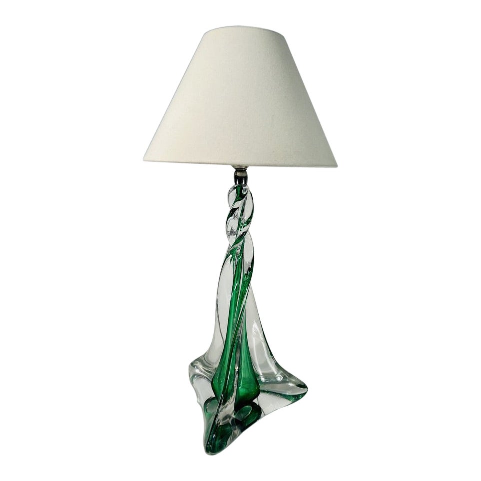 Sevres table lamp in handmade glass circa 1950 For Sale