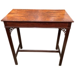 Antique 19th c English Mahogany Tea Table with Fretwork and Burled Yew Wood Top